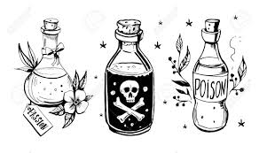 Bottles With Potions Poison And Love Potion Hand Drawn Illustration Art Bottle Drawing Book Of Shadows
