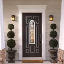 Masonite 36 In X 80 In Providence Center Arch Left Hand Inswing Painted Steel Prehung Front Exterior Door With Brickmold 42226 The Home Depot In 2020 Exterior Front Doors Exterior Doors Front Door