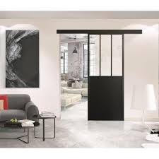 Notre système breveté empêche tout risque pour la porte de sortir de son rail bas. Optimum Kit Porte Coulissante Rail Bandeau Atelier H 204xl 83xp 4 Cm Noir Verre Transparent Cdiscount Bricolage