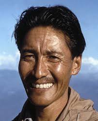 Grandsons of Sir Edmund Hillary, George (left) and Alexander (right) with  Tendi Sherpa (middle)