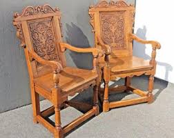 Pair Of Vintage Oak Wood Ornately Carved Spanish Style Arm Etsy Modern Lounge Chair Armchairs Danish Style Chairs Chair