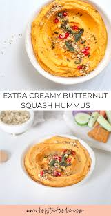 Looking To Upgrade Your Homemade Hummus Recipe Try My Creamy Butternut Squash Hummus Topped With The Egyp Butternut Squash Hummus Recipe Healthy Hummus Recipe