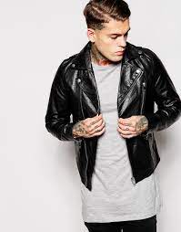 Diesel Leather Jacket L Gib Zip Biker At Asos Com Black Leather Jacket Men Leather Jacket Outfits Leather Jacket