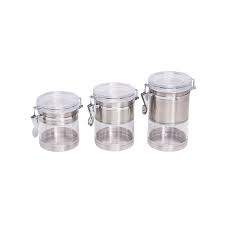 This is a great clear set, know whats in them at a glance. Honey Can Do 4 Piece Round Stainless Acrylic Canister Set 4 Chrome Clear Shefinds
