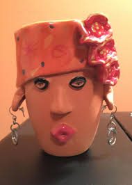 Bird Brain Pottery 2005 Terracotta Small Lola Head Vase Wall Pocket Flower  Pot