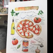 Pizza Rezept Druck Essen Plakat Kuche Kunst Italien Etsy Aquarell Dekor Dr Food Illustrations Food Poster Food Art