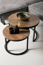 Natural edge round wooden coffee table mebel java. 2 Piece Round Coffee Table Set Natural Black Coffee Side Tables Henk Schram Meubelen