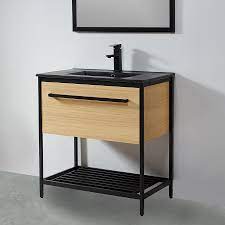 Ce meuble vasque suspendu trouve sa place dans tous. Meuble Salle De Bain Smart 80 Cm En Metal Noir Avec Vasque Ceramique N Le Monde Du Bain