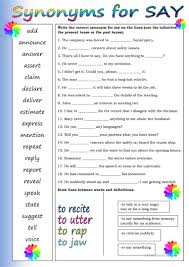 Synonyms For Say Worksheet Free Esl Printable Worksheets Made By Teachers Good Vocabulary Words Synonyms For Writing Teaching Vocabulary