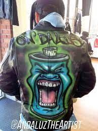 Custom On Da Loose Spray Paint Leather Jacket Painted By Andaluz The Artist Ondaloose Leather Jacke Painted Leather Jacket Painting Leather Custom Clothes