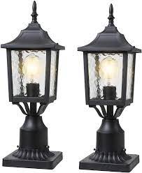 The barrington collection offers a wide variety of lighting fixtures with an attractive wood tone finish and metal combination. Beezok Outdoor Post Lights Exterior Pier Mount Lighting With Column Base Cast Aluminum In Textured Black Pl002 2pack Amazon Com