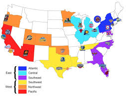 Which teams could have been the spirit, the unicorns, and the white wing doves? Map Of All The Nba Teams Organised By Conference And Geographical Division Amanda Woodard For Tristan Lee And Liam Ash Team Organization Nba Teams Fun Sports