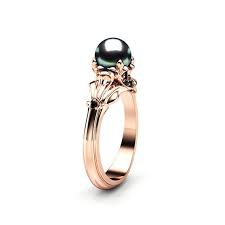 Black And White Pearl Ring Meaning Black Pearl Engagement Ring Rose Gold Ring Leaf Engagement Ring Gold Pearl Ring Rose Gold Engagement Ring Pearl Engagement Ring Leaf Engagement Ring