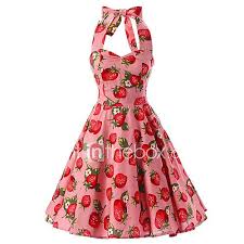 Plenty of dress strawberry to choose from. Women S A Line Dress Knee Length Dress Pink Sleeveless Floral Bow Halter Neck Vintage Belt Not Included S M L Xl Xxl Cotton Cotton 2021 Us 11 49 Rockabilly Dress Retro Dress Vintage Rockabilly Dress