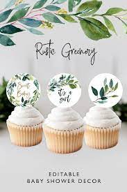 Greenery Baby Shower Cupcake Toppers Rustic Printable Cupcake Etsy In 2021 Baby Shower Cupcake Toppers Floral Baby Shower Rustic Baby Shower