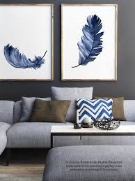Royal Blue Feather Art Print Set Of 2 Feathers Canvas Minimalist Watercolor Painting Abstract Living Room Shabby Chic Wall Art Girls Room Decor Chic Wall Art