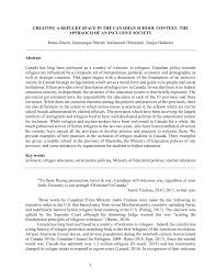 PDF) Creating a Refugee Space in the Canadian School Context: The Approach  of an Inclusive Society