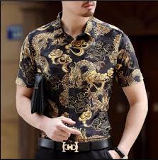 Black And Gold Mens Dress Shirt M 3xl 2019 Summer New Men S Silk Short Sleeve Shirt Middle Aged Busine Stylish Dress Shirts Men Floral Shirt Silk Shirt Men