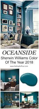 If you are thinking about some interior painting in 2018, the living room is a great place to focus of course, choosing colors that fit with modern trends and look good in your home can be challenging. Sherwin Williams Oceanside Color Of The Year 2018 Setting For Four