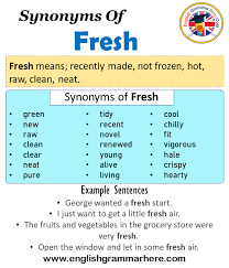 Synonyms Of Fresh Fresh Synonyms Words List Meaning And Example Sentences English Grammar Here