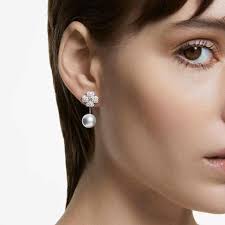 Latisha earring jackets, Flower, White, Rose gold-tone plated