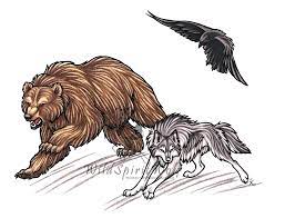 Bear Wolf And Raven Commish By Wildspiritwolf On Deviantart Raven And Wolf Bear Art Wolf Drawing