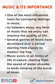 Use specific reasons and examples to support your choice. Speech On Music And Its Importance For Children And Students In English A Plus Topper