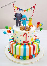 Cartoon Character Birthday Cake Images For Boys Cartoon Characters Theme Customized 2 Layer Colorful Designer Fondant Cake With Birthday Banner For Boy S 1st Birthd Cake Cakes For Boys Chocolate Truffle Cake