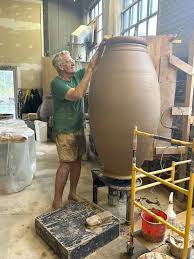 sculptural pots in the garden, with stephen procter