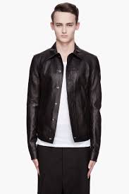Rick Owens Black Heavy Textured Leather Work Jacket For Men Ssense Leather Work Jacket Work Jackets Jackets
