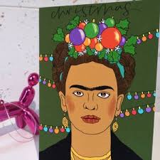 Frida Kahlo Wreath 'christmas Frida ' Christmas Mothers Day Card Birthday  Greetings Unique Handmade Kitsch Flamingo Mexican Artist Square