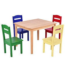 Costzon Kids 5 Piece Table Chair Set Pine Wood Multicolo Https Www Amazon Com Dp B07176bl Kids Wooden Table Wooden Table And Chairs Kids Table And Chairs