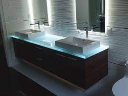 Tempered glass top vanities used in bathroom vanity countertops are thick glass in sections that variety from ½ to 1 inch in thickness and glass top can weigh about 10 pounds per square foot. Integrated Glass Sinks Colored Glass Cbd Glass