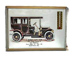 Vintage Framed Auto Sales Advertisement Picture Thermometer Antique Old Car Collectibles Advertising Merch Antique Cars For Sale Cars For Sale Antique Cars