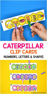 Caterpillar Clip Cards Numbers Letters Shapes Frogs And Fairies Early Literacy Activities Clip Cards Preschool Learning Activities