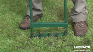 The spike aerator basically pokes the ground and leaves holes behind. How To Aerate Spike Hollow Tine A Lawn Youtube
