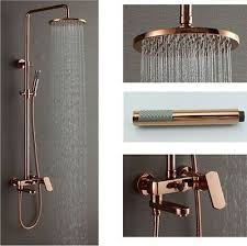 Luxury 8 Brass Rain Shower Head Rose Gold Exposed Shower Faucet Set Mixer Tap Shower Faucet Sets Shower Heads Shower Faucet