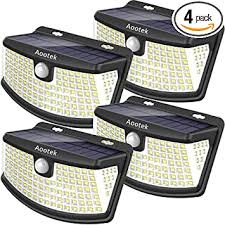 Aootek New Solar Lights 120 Leds Upgraded With Lights Reflector 270 Wide Angle Ip65 Waterproof Easy To Install Security Lights For Front Door Yard Garage Deck 4pack Amazon Com