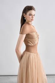 Women's Kathryn Fit and Flare Cape Shoulder Chanel Maxi Dress S/M/L/Customize White/Light Brown MEAN BLVD