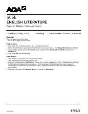 Both papers have a writing section; 2019 Pdf Gcse English Literature Paper 2 Modern Texts And Poetry Thursday 23 May 2019 Morning Time Allowed 2 Hours 15 Minutes Materials For This Paper Course Hero