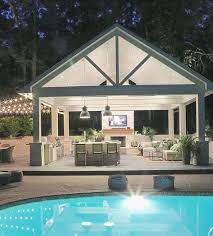 A kitchen is the coziest space in a home and we all love gathering together there and eating something delicious. Rectangleshaped Periodically Swimmingpool Landscaping Waterfalls Poolideas Inground Normally Reliable Backyard Patio Designs Backyard Pool Pool Houses