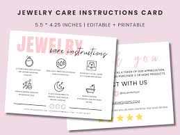 Editable Jewelry Care Card Template, Printable Jewelry Care Instructions,  Jewelry Care Card, Product Care Card, Jewelry Packaging Insert