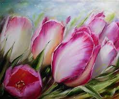 Spring Awakening Oil Painting Flowers Oil Painting Tulips Flower Painting Tulip Painting Pink Flower Painting
