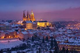 Prazske Panorama Pod Snehem Tschechien Stadt Land Prag