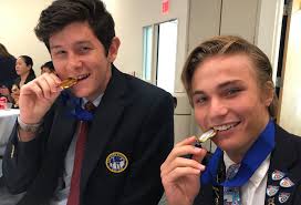 Seniors Gabe Tettamanti & Matthew Powers took first place in the South  Florida High School Division of the Stock Market Game. This national  program, coordinated locally by non-profits dedicated to financial literacy,