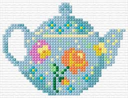 I building up a animal in teacup cross stitch pattern series for my patrons. Ann Logan 10 Free Patterns Online Teapot 4256