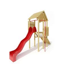 Children S Wood Play Set With Red Slide 3d Model Playset Red Slides Wood