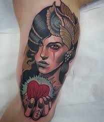 Colored maori tribal tattoo design tattoo designs. Vintage Style Colored Tribal Woman Portrait Tattoo On Arm With Human Heart Tattooimages Biz