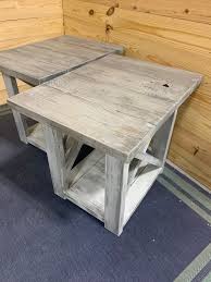 Long Rustic Farmhouse End Tables Gray White Wash Top With A Etsy In 2020 Farmhouse End Tables Rustic End Tables End Tables