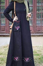 Kanavice Nakisli Dogal Pamuklu Siyah Elbise Eminos Butik Elbise Musluman Modasi Abaya Tarzi